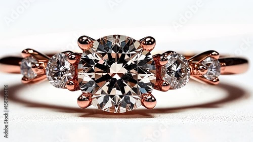 Close-up of a rose gold ring with multiple diamonds