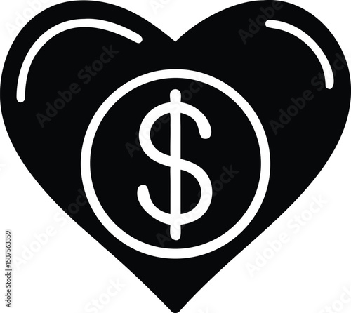 Love for money or financial heart icon