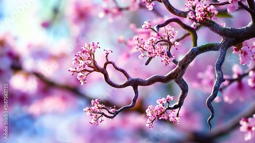 Delicate pink blossoms on twisted branches