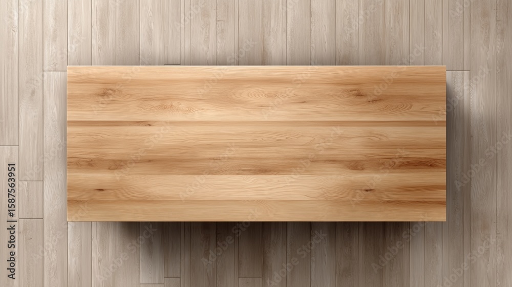 Obraz premium Wooden table on a light wooden floor surface in a minimalist setting during daytime.