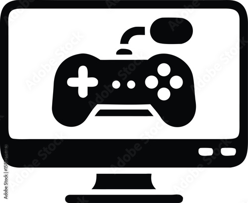 Video game controller on computer screen icon