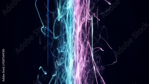 Abstract streaks of neon blue and pink light against a black background