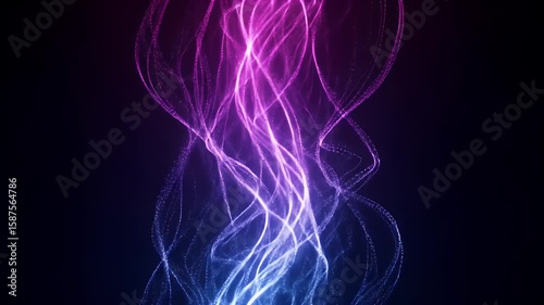 Glowing purple and blue wavy lines against a dark background