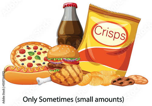 Assorted Fast Food and Snacks Vector Illustration