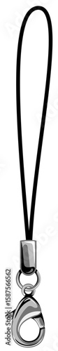 カニカン付き携帯松葉ストラップのシルバー金具のベクター素材イラスト(Silver Metal Lobster Clasp Cell Phone Strap Vector Illustration)