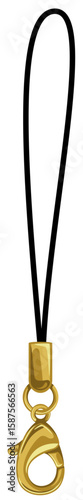 カニカン付き携帯松葉ストラップのゴールド金具のベクター素材イラスト(Gold Metal Lobster Clasp Cell Phone Strap Vector Illustration)