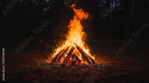Bonfire nighttime forest fire