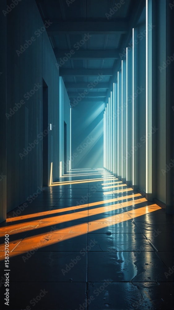 Fototapeta premium Sunlight Streaming Through a Long Corridor