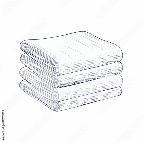 Detailed drawing of neatly folded towels stacked evenly, emphasizing fabric folds and structure.