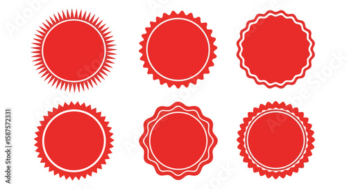 Radiant Red Badges: Six vibrant red badges with distinct edges sit, perfect for conveying important messages.