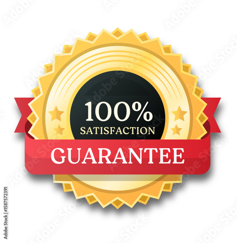 Satisfaction Guarantee Seal: An elegant, golden emblem declaring a 100% satisfaction guarantee, a bold statement of commitment, ideal for e-commerce.