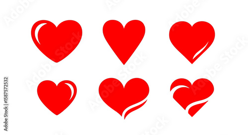 Diverse Hearts: A collection of six vibrant red hearts in various shapes, symbolizing love, passion, and affection, perfectly capturing the essence of emotion and sentiment.
