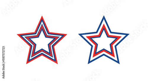 Red and Blue Star Outlines: Two star icons outlined in bold red and blue, create a patriotic and modern aesthetic for graphic design or thematic representation.