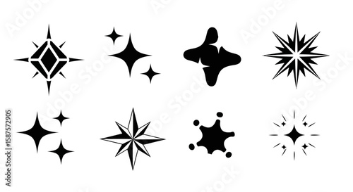Sparkle Icon Collection: A visually appealing collection of diverse sparkle icons and shapes, with unique designs, capturing the essence of brilliance and luminescence.