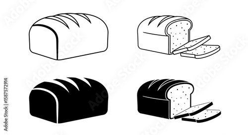 Bread Icons Collection: A set of bread icons, showcasing different bread styles, including sliced loaves, perfect for culinary and bakery-related designs.