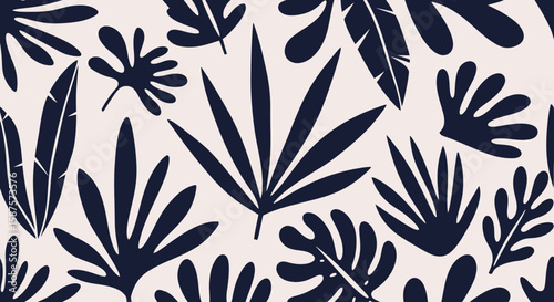 Tropical Foliage: A modern, artistic pattern features various tropical leaves in a monochromatic palette. A sophisticated design evoking a sense of nature's elegance.