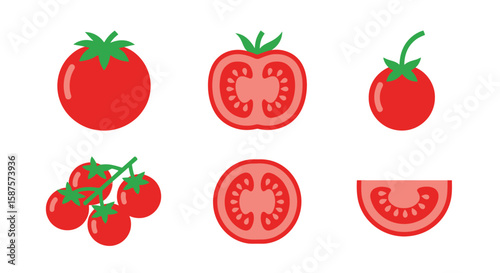Tomato Variety: A captivating visual arrangement showcases the vibrant world of tomatoes, from whole to sliced, revealing their intricate texture and enticing color.