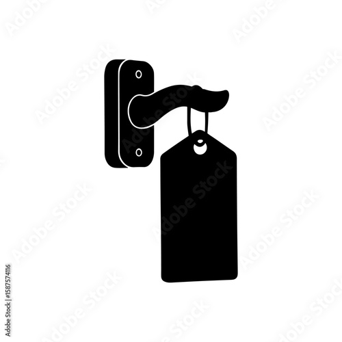 Tag hanging on door knob  silhouette icon vector flat design.
