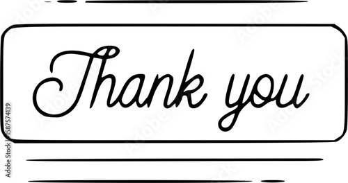 Simple black and white graphic featuring the words "Thank you" in cursive script.