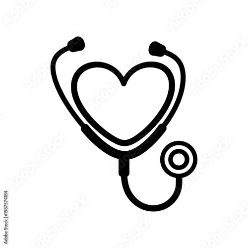 Heartfelt Listening: A minimalistic outline of a stethoscope, shaped into a heart, symbolizing medical care and compassion. Demonstrating health and well-being with a focus on wellness.