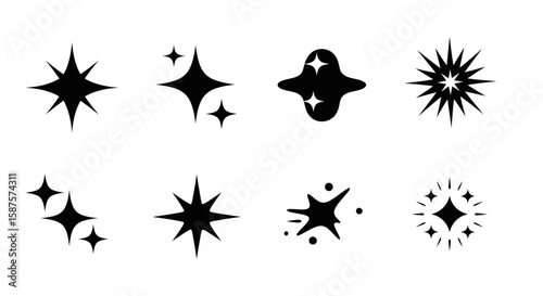 Celestial Symphony: A collection of elegant, abstract star icons representing brilliance and radiance. A versatile resource for digital design.