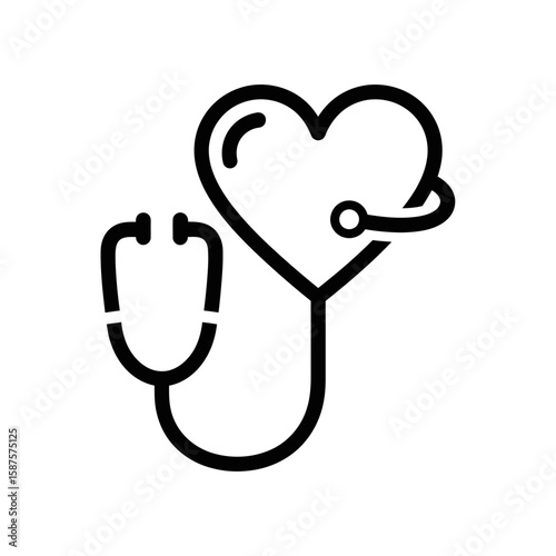 Heart and Stethoscope: A symbolic illustration of healthcare, featuring a heart intertwined with a stethoscope, representing medical care, compassion, and health.