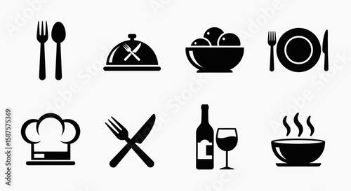 Culinary Delight Icons: Collection of food-related icons in a simple, clean design, perfect for culinary and restaurant themes.