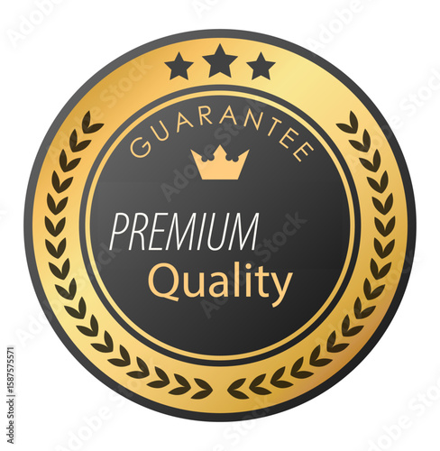 Premium Quality Guarantee: A close-up shot showcases a sophisticated emblem in shades of black and gold, evoking trust and assurance. The seal proudly proclaims Premium Quality.
