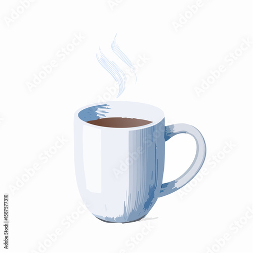  Line sketch of a hot drink mug with steam, simple form and smooth surface design.