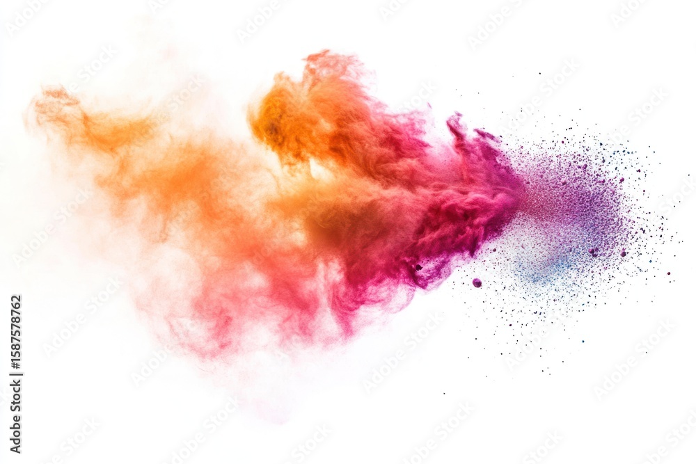 Fototapeta premium High-speed photography of colored dust exploding, floating particles on white