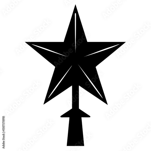 Simple black silhouette of a christmas tree with a star topper isolated on white background