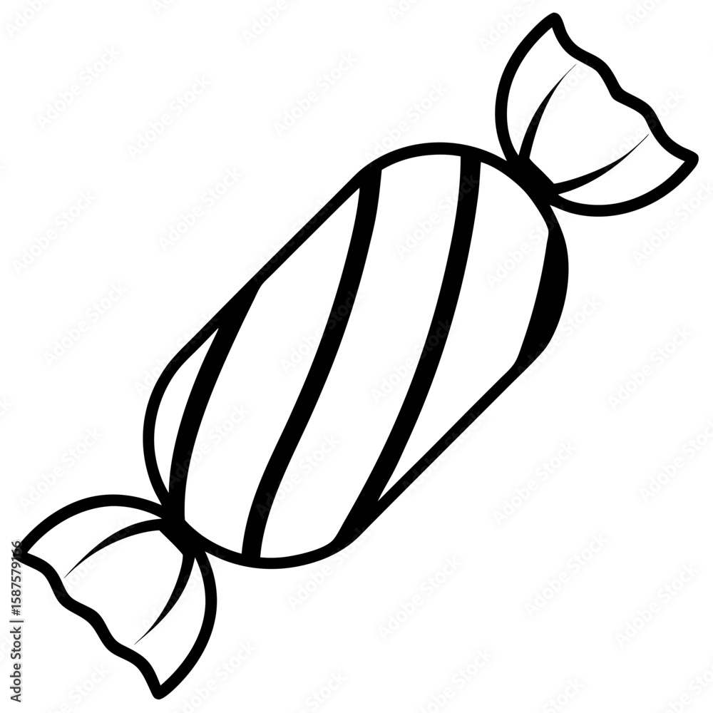 Obraz premium Simple line art illustration of a wrapped candy with twisted ends isolated on white background