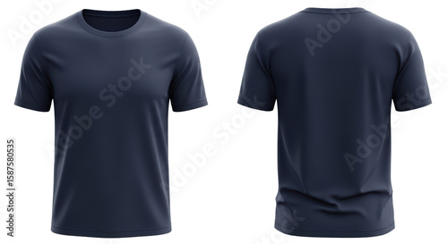 Dark Blue Crew Neck T Shirt Front and Back View in Studio