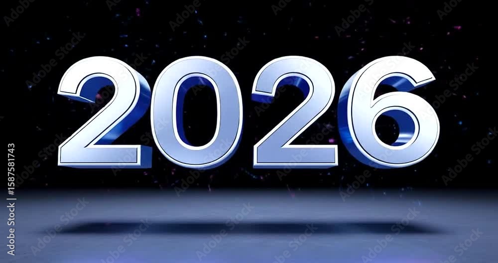 2026 text bouncing on an invisible floor with spark particle splashes
