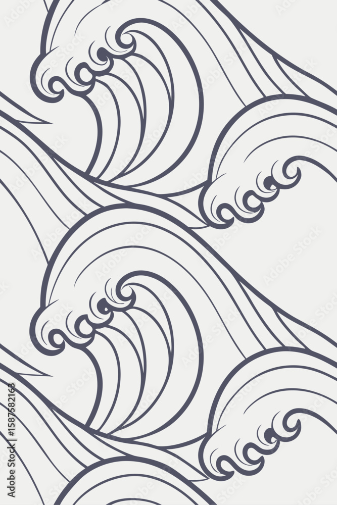 Fototapeta premium Stylized Ocean Waves Pattern water seamless