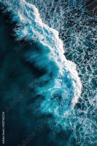Fototapeta Naklejka Na Ścianę i Meble -  Arial Ocean. Dark Aerial View of Ocean Waves in Stormy Blue Seascape