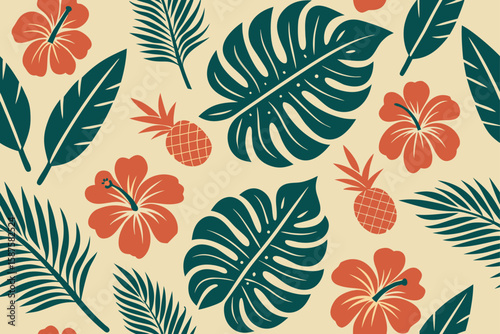 Tropical floral and pineapple pattern hibiscus