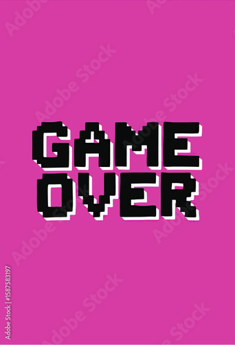 Embrace Retro Gaming Nostalgia: Iconic Pixel Art "GAME OVER" Text on a Bold Pink Background, Capturing the Essence of Classic Video Games and Arcade Culture for Digital Designs.

