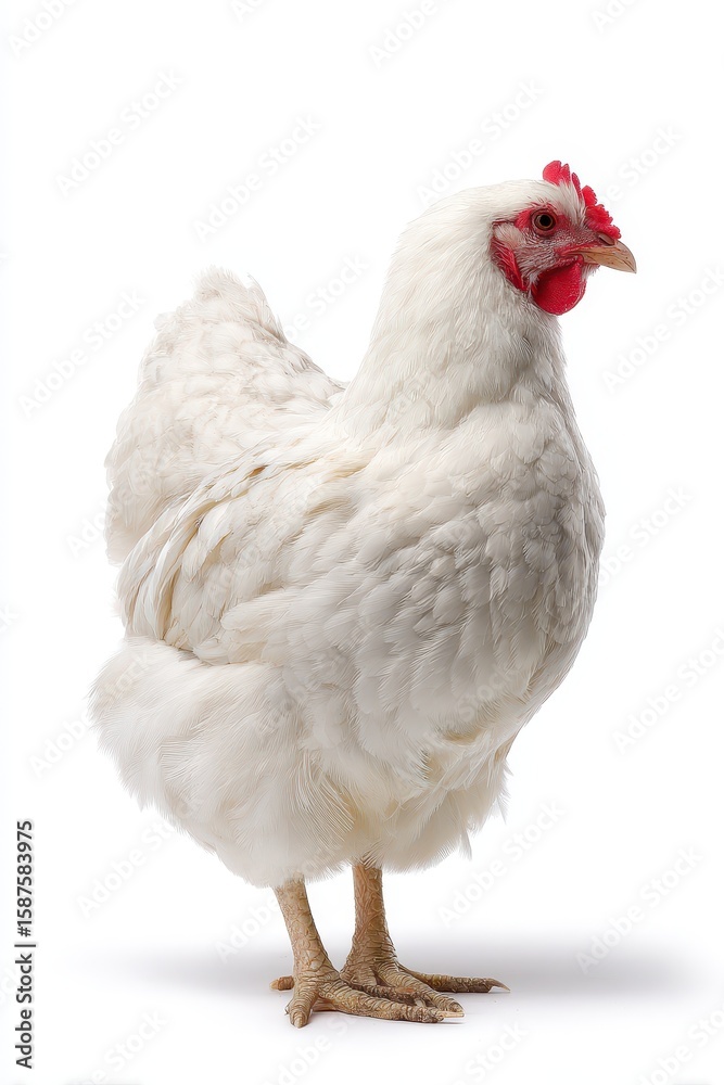 Fototapeta premium Back Of Chicken. Isolated Portrait of White Hen in Studio Closeup Shot