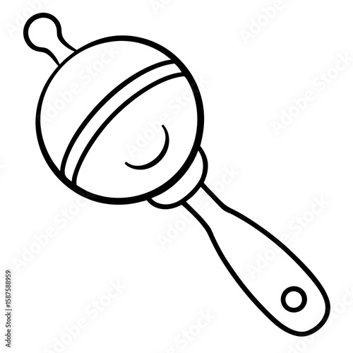 Simple line art illustration of a baby rattle with a bell inside isolated on white background