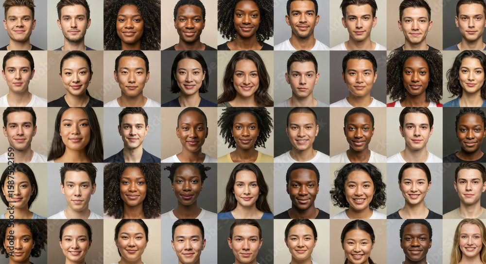 custom made wallpaper toronto digitalDiverse group portrait: smiling multicultural young adults, neutral background