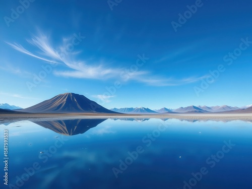 Serene Mountain Reflection in Calm Lake Under Clear Sky