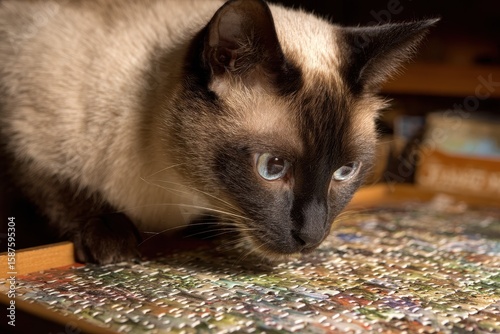 Cat Puzzle. Clever Siamese Cat Uses Brainpower to Solve Tricky Pet Puzzle