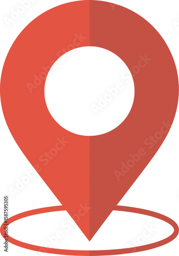 A simple red location pin with a circular base on a light gray background indicating a specific place