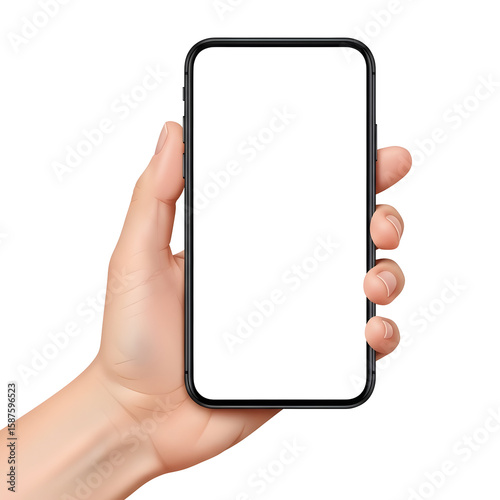 Hand holding smartphone with transparent background for app mockup or website design
