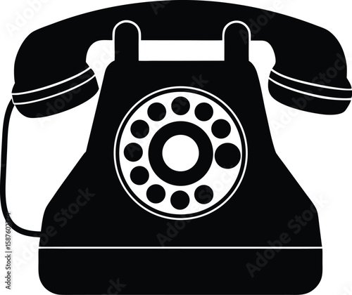 A classic black rotary telephone depicted as a clean modern silhouette evoking vintage communication technology