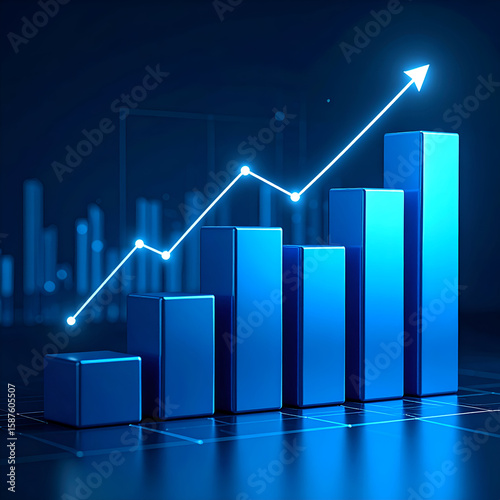 Free Download A blue bar graph illustrating growth trends with an upward arrow. - GFXLoad