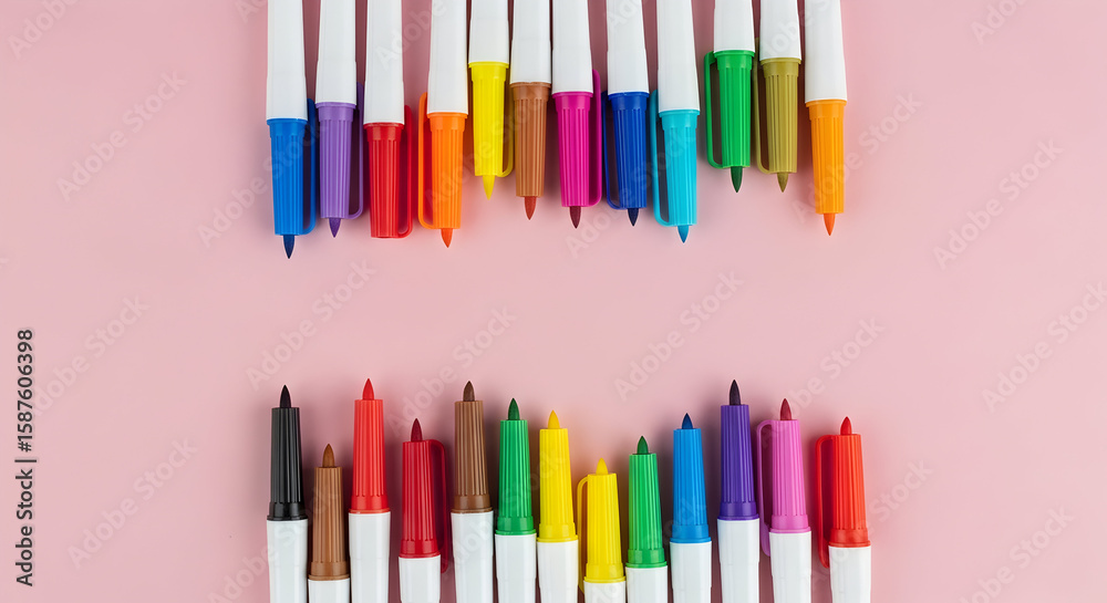 Obraz premium Set of colored pencils arranged in gradient on white background with copy space