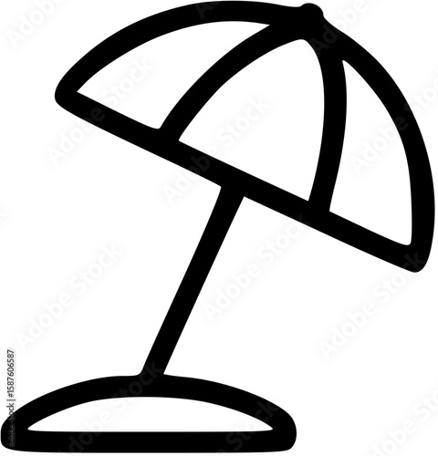 Simple black outline drawing of a beach umbrella.