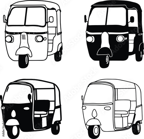 CNG auto rickshaw vector set design.